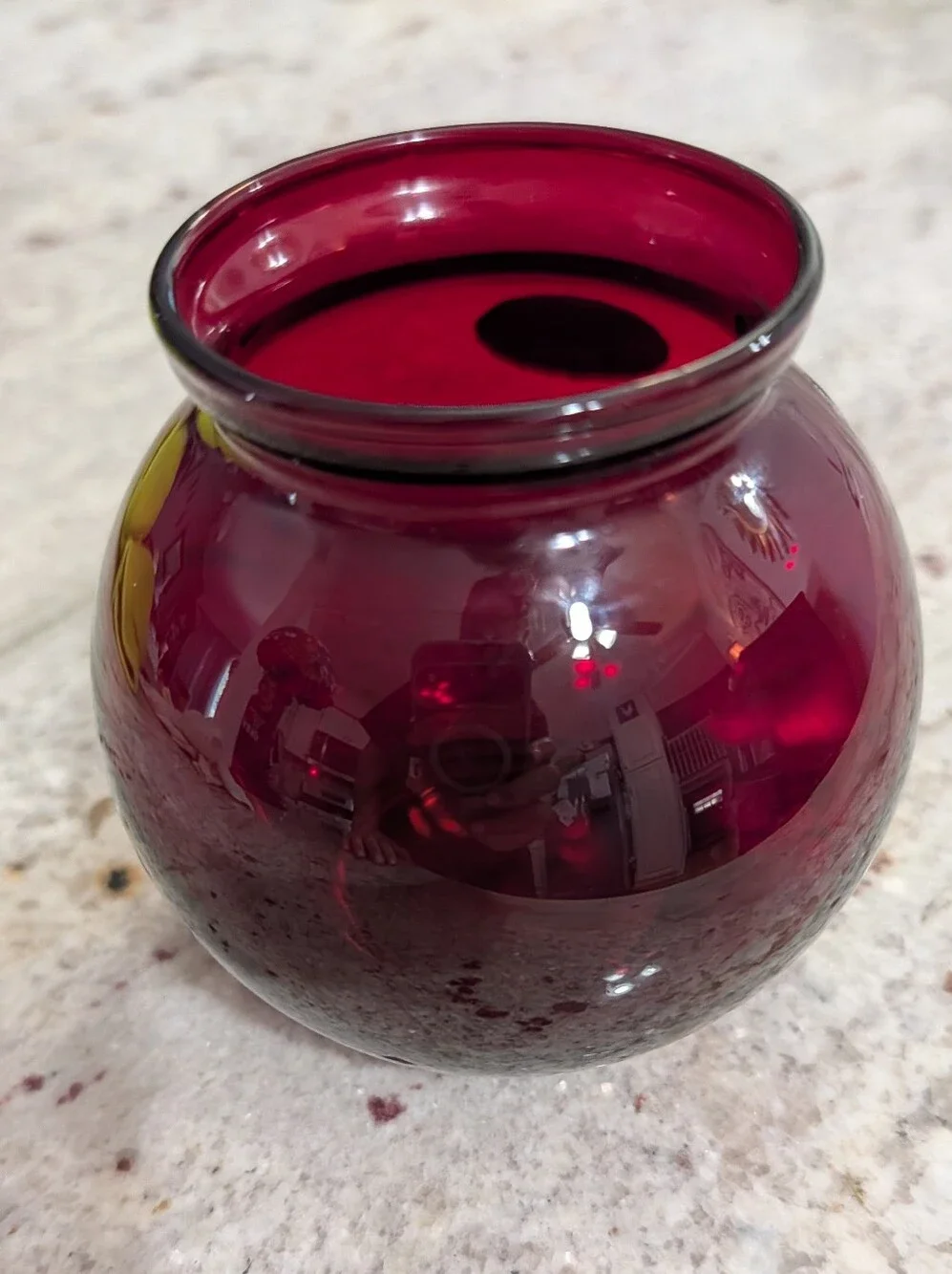 Vintage Mid Century MCM Royal Ruby Red Glass Ball Vase Anchor Hocking Sticker